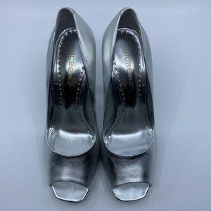 BCBG Girls BCBGIRLS Silver Peep Toe Heels Size 8.5